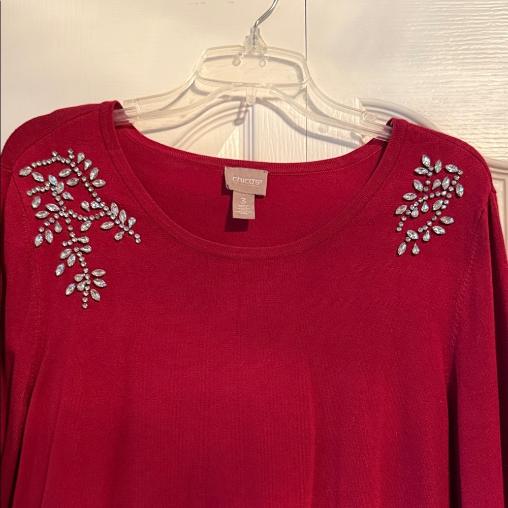 Chico's Red Long Sleeve Top with Jewel Details